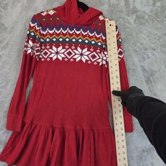 Polo Ralph Lauren Dress Girls Size Medium Red Fair Isle Hooded Sweater Holiday - Picture 3 of 12